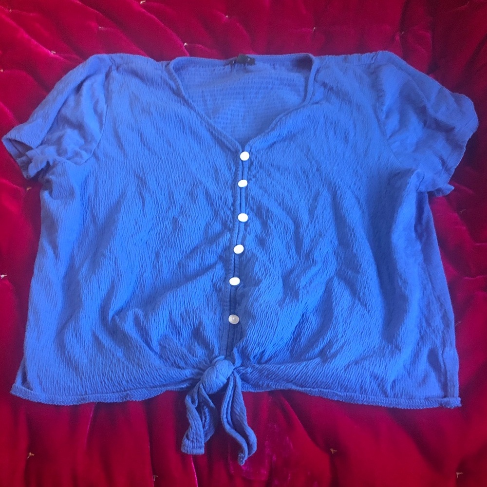 Talbots Blue Button-Down Top with Tie Front